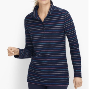 T by Talbots Navy Pullover with stripes 100% Cotton